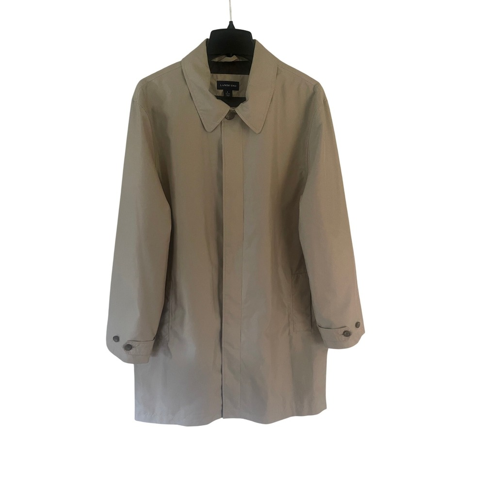 Lands End Mens Beige Classic Trench Rain‎ Coat Button Front Size L
